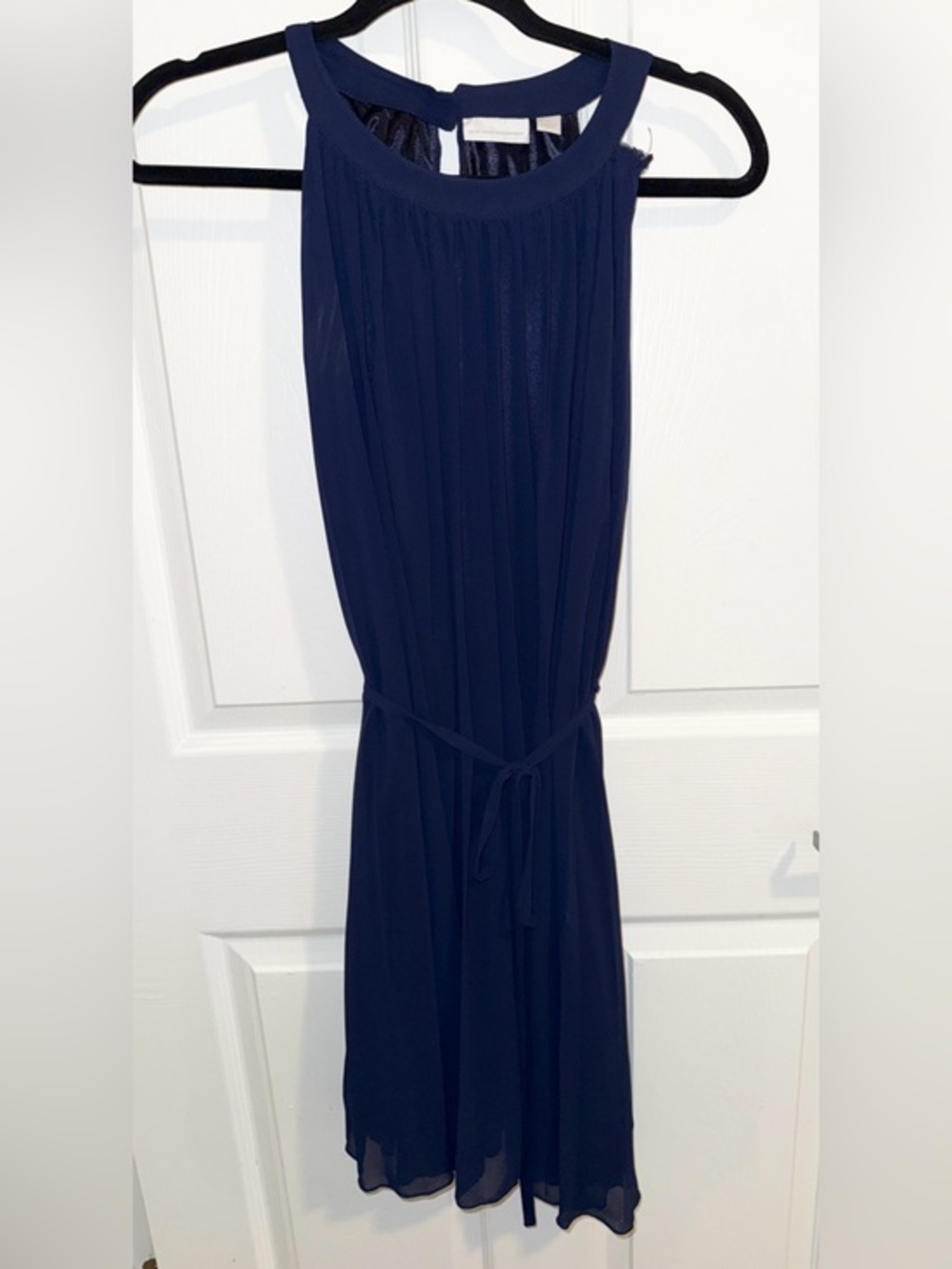 Navy Sleeveless Belted Chiffon Dress - Women